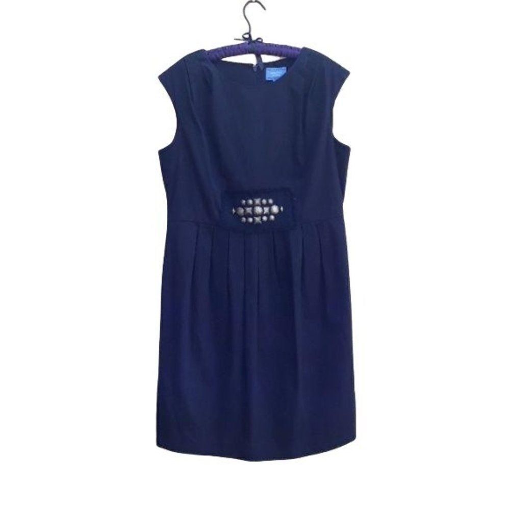 Simply Vera Wang Dress Cotton Sleeveless Midi‎ Sheath Tribal Beading Black Sz 14